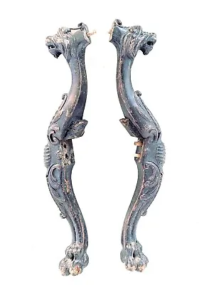 17th C Antique Pair Carved Oak Ebonized GRIFFIN Gargoyle Lion Leg Feet Pedestal • $650