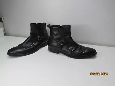 Vero Cuoio B Men 9 Black Leather Ankle Boots Made In Italy Moto Biker Buckles • $24.99