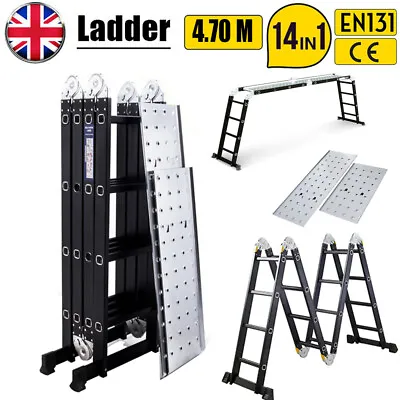 4.7M Multi Purpose Extension Folding Aluminum Ladder Step Multi Function Tool UK • £121.97