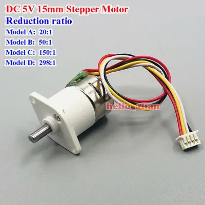 Mini 15MM DC 5V 2-Phase 4-Wire Gear Reduction Stepper Motor Full Metal Gearbox • $5.35