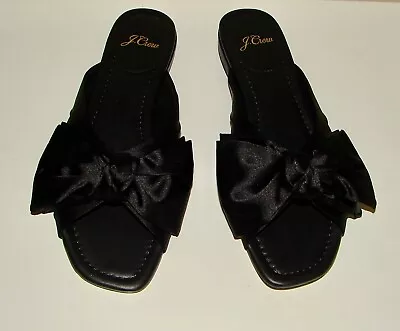 NIB J Crew Size 8 Black Satin Bow Leather Sandals Slides AJ755 • $60