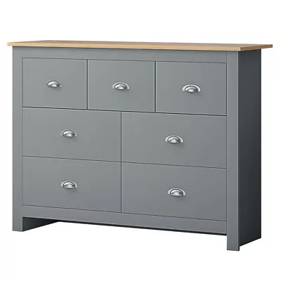 £128.99 • Buy 7 Drawer Merchant Chest Office Hallway Furniture Grey & Light Oak Shabby Chic