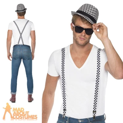 £16.99 • Buy Adult 80's Ska Two Tone Instant Kit Mens Fancy Dress Hat + Braces Black White