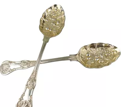 Two Antique EPNS Silverplate Large Serving Spoons England Raised Berry Pattern • $30