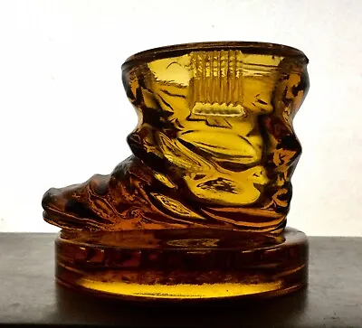 EAPG Antique Bryce Higbee Amber Glass  UTILITY BOOT  Match Toothpick Holder • $10