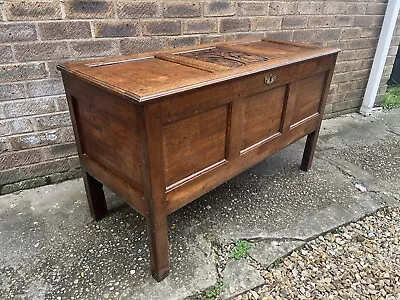 Antique Carved Oak Mule Chest Blanket Box Trunk Coffer Storage Floral Panel • £359.99