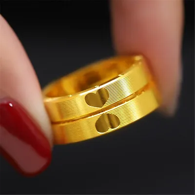 Pure 999 24K Yellow Gold Men Women Lucky Clock 520 Heart Ring Us Size:4-8 • $379
