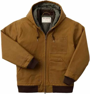 Filson Men's Tin Cloth Hoodie 20232886 Dark Tan Jacket Foul Weather Waxed Cotton • $299.99