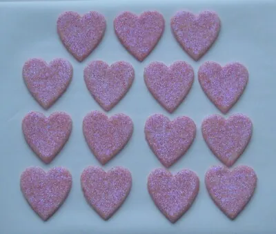 15 X EDIBLE PINK GLITTER HEARTS. CAKE DECORATIONS. MEDIUM 3cm. • £3.20