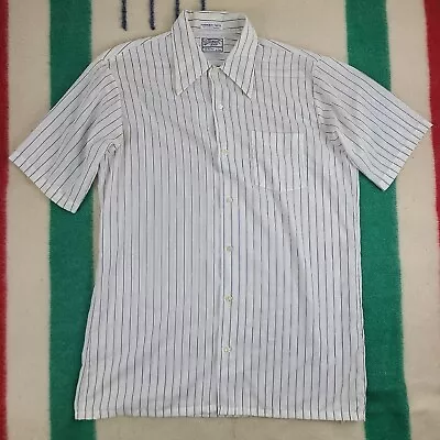 Vintage 70s The Dimension Shop Mens Shirt 16.5 Spread Collar SS Striped Shirt • $21