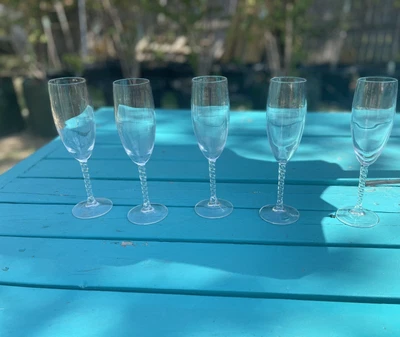$25 • Buy Vintage Glass Crystal Champagne Flutes Set (5 Total)