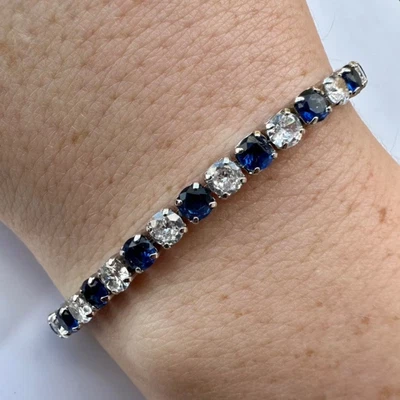 $13.98 • Buy Sapphire 18k White Gold Plated Tennis Bracelet Lab-created 7.5 Inch 3MM Women