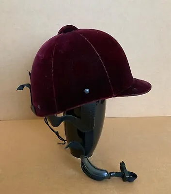 VTG Riding Cap Equestrian Burgundy Red Velvet Helmet. Essex Deluxe Korea • $14.99