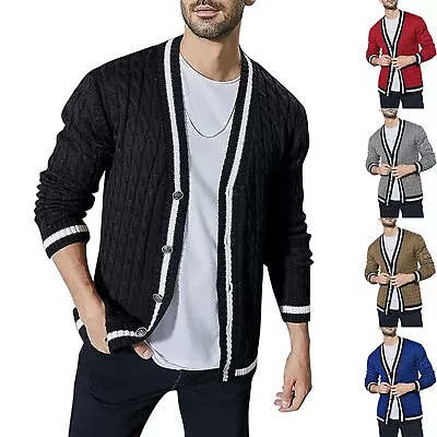 Mens Long-Sleeve Cardigan Sweater Soft Cable Knit Button Sweater Jumper Slim • $27.99