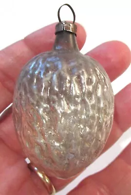 Vintage Feather Tree Silver Blown Glass Christmas Ornament Walnut Nut 2.25  • $19