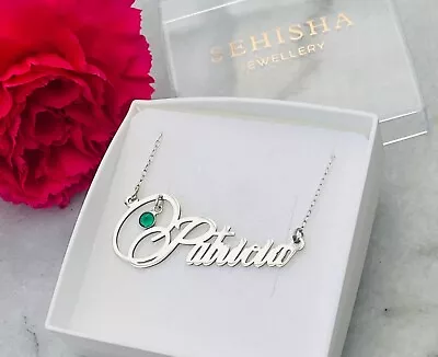 Personalised 925 Sterling Silver Name Necklace With Birthstone • £26.50