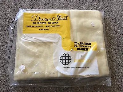 Vintage Blanket DREAM SHEET YellowBEACON New Old Stock NOS 60s 70s BEDDING 70x84 • $19.50