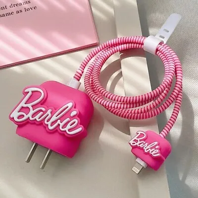 4pcs Pink Barbie Cable Protective Cover For IPhone 18/20W  Fashion Charger Case • £10.24