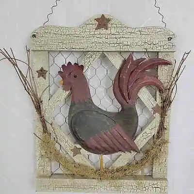 Vintage Country Carved Wood Chicken Rooster Wire Framed Picture Hanging Decor  • $23