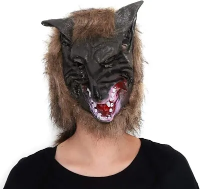 £10.99 • Buy Scary Full Head Wolf Mask Halloween Latex Party Halloween Cosplay Werewolf Furry