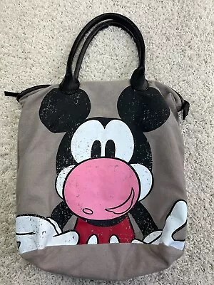 Disney Mickey Mouse Pink Nose Gray Canvas Tote Bag Fall 2013  • $9.88