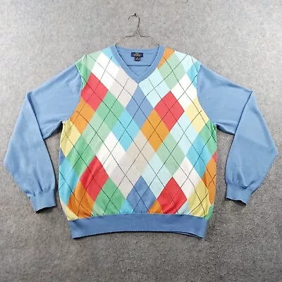 Brooks Brothers 346 Sweater Mens XL Multi Color Argyle V Neck Colorful Cotton • $21.60