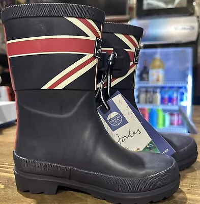 Joules Rubber Rain Boots Kids Child Size 12 Navy Union Jack Welly British Print • £32.13