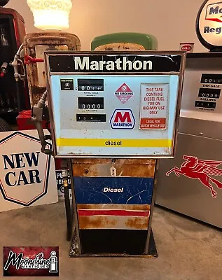 Rustoration 1960’s MARATHON DIESEL Bennett Gas Pump - Gas And Oil • $1250