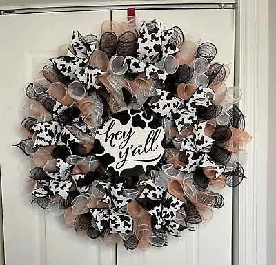 Hey Y’all Welcome Cow Wreath • $36