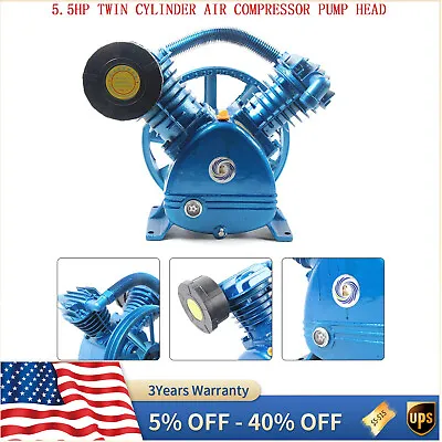 5HP V Style 2-Cylinder Air Compressor Pump Motor Head Double Stage 175PSI • $194.75