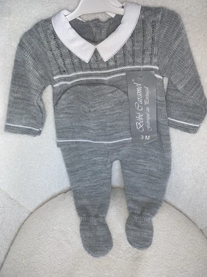 £6 • Buy Grey Knitted Baby Grow With Matching Hat, 0-3 Months