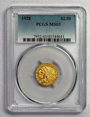 1928 $2 1/2 Gold Indian $2.5 MS63  PCGS Graded  Free Shipping !!! • $735