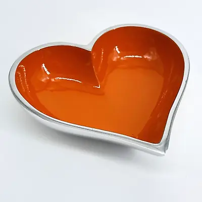 Happy Heart Metal Orange/red & Silver Candy Trinket Jewelry Dish Valentine Love • $14.99