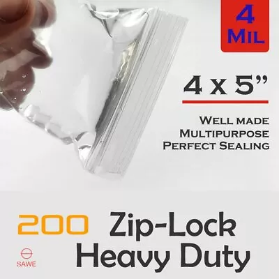 200 4 X 5  Clear Reclosable Zip Seal Bag Plastic 4 Mil Lock Bags Jewelry Zipper • $16.99