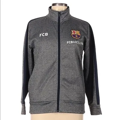 FCB Barcelona Football Soccer Warm Up Full Zip Grey Track Jacket Ladies Large • $30.60