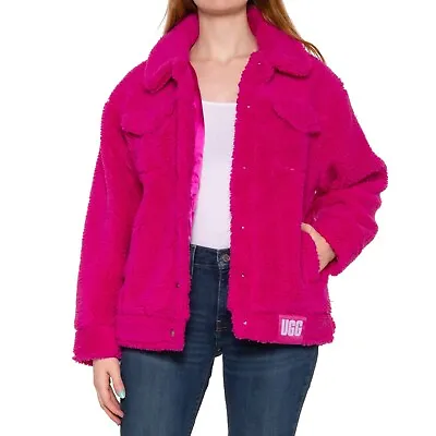 NWT UGG Australia Frankie Plush Sherpa Fleece Trucker Jacket Solferino Pink • $128.79