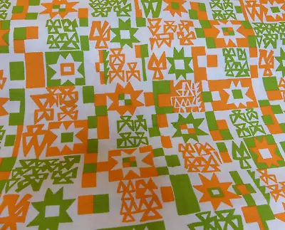 Vintage 70's Mod Geometric Fabric Orange Green Linen 3+yds (38x134) • $24.88