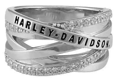 Harley-Davidson Women's Twisted Bling H-D Crystal Band Ring - Sterling Silver • $119.95