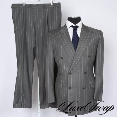 #1 MENSWEAR Trussini Made In Italy Mid Grey Wide Spaced Pinstripe DB 2V Suit 54 • $9.99