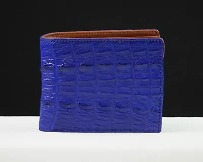 Blue Genuine Leather Slim Wallet Bifold For Men With RFID Blocking Handmade Gift • $62