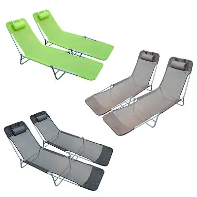2PC Garden Lounger Recliner Day Bed Chair Adjustable Back Patio Home Furniture • £74.99