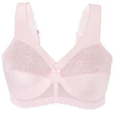 Glamorise MAGIC LIFT Wireless Bra 38F Lace-Cups PAMPERS-SHOULDERS! Pink NEW • $20