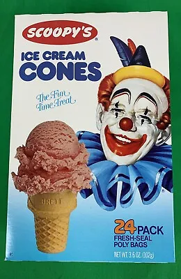 NOS 1984 Vintage Scoopy’s Clown Ice Cream Cones Sealed Box Of 24 Cones • $34.65