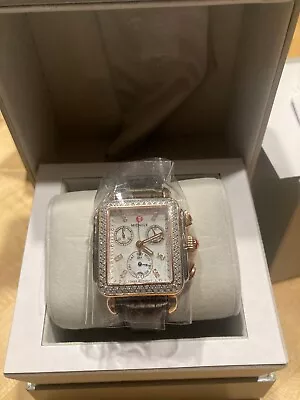 Michele Deco Diamond Mother Of Pearl White With Brown Leather Band MWW06P000317 • $1299.99