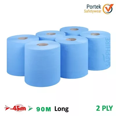 90m Blue Centre Feed Rolls 2 Ply Embossed Wiper Paper Hand Towel Catering • £5.94