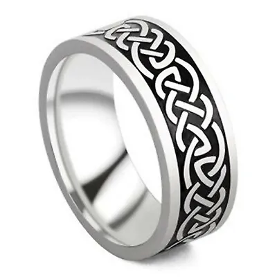 Dark Norse Knot Viking Ring Silver Stainless Steel Celtic Knotwork Wedding Band • $17.99