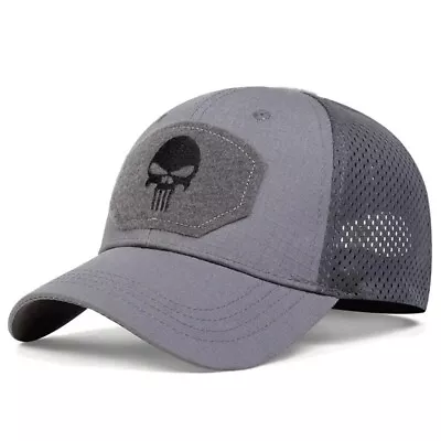 Skull Baseball Cap Snapback Sport Outdoor Mesh Net Trucker Camo Army Hat Rock • £8.95