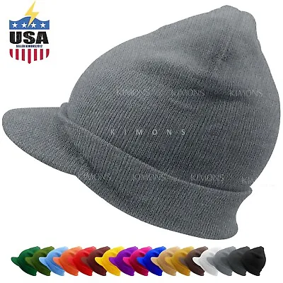 Bill Visor Cuff Beanie Knit Jeep Cap Hat Ski Thick Warm Winter Unisex • $10.75