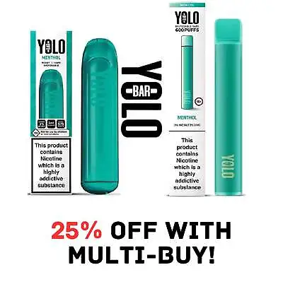 Yolo Menthol Disposable Vape Bars 20mg Nic Salt 600Puff Pen Ecig Juice Pod Kit • £0.99