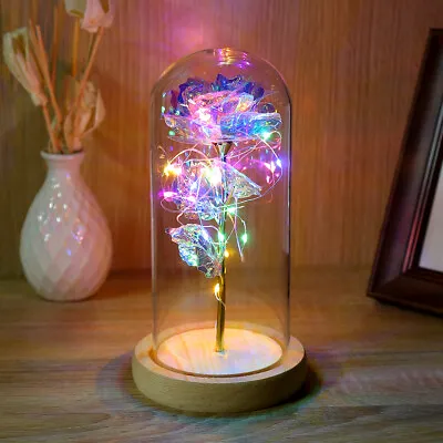 $14.99 • Buy Crystal Galaxy Rose In The Glass Dome Valentine's Mother's Day Birthday Gift USA